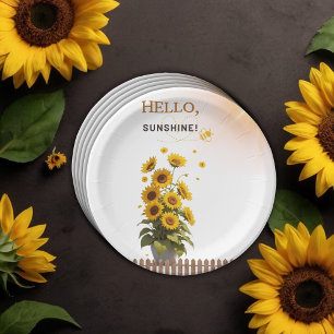 Hello Sunshine Sunflower Garden Baby Shower Paper Plates