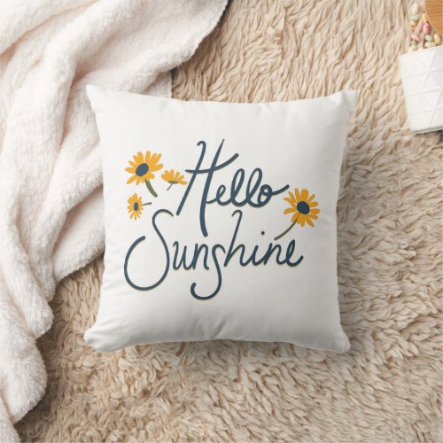 Hello Sunshine Sweet Daisy Flowers Throw Pillow