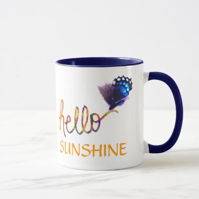 hello sunshine text art and butterfly mug (Right)