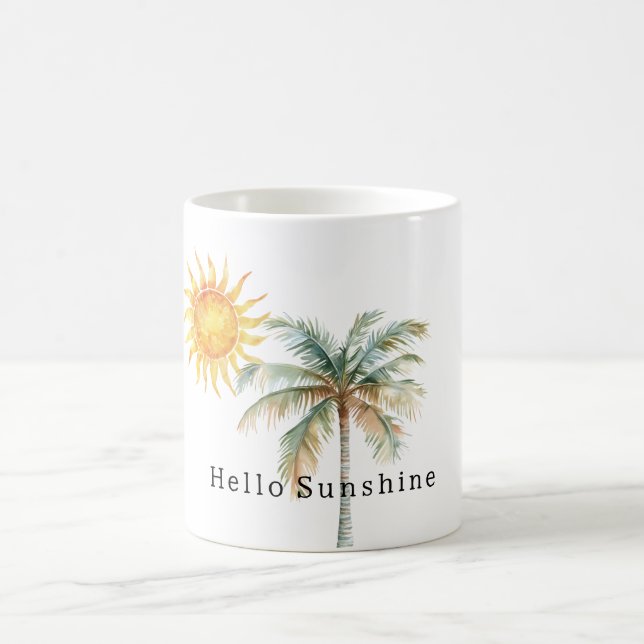 Hello Sunshine Tropical Palm Tree Coffee Mug (Center)