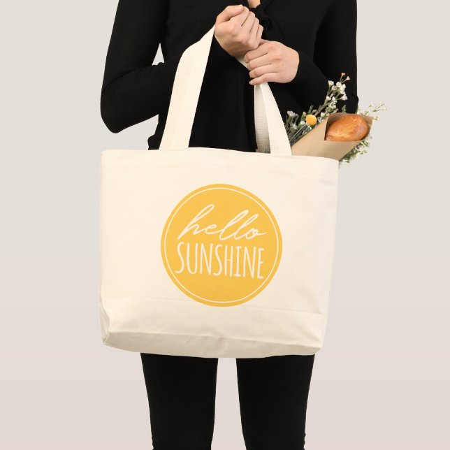 Hello Sunshine Typography Yellow Sun Tote Bag (Front (Product))