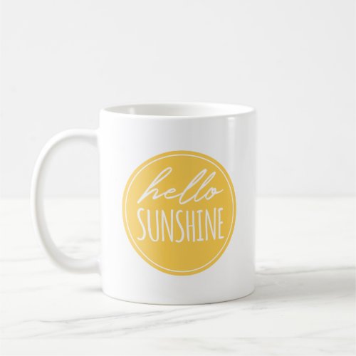 Hello Sunshine White Typography Yellow Sun Mug