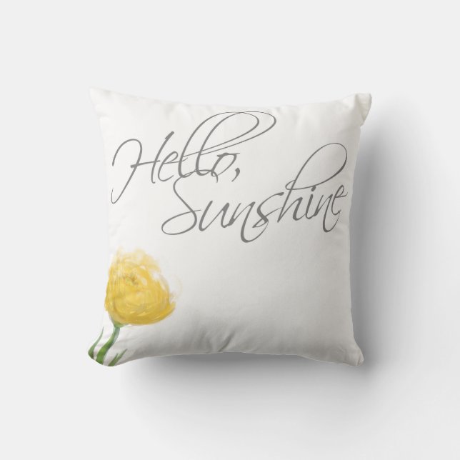 Hello Sunshine Yellow Flower Throw Pillow (Front)