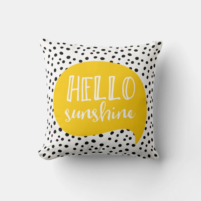 Hello Sunshine yellow polka dot spotty pillow (Front)