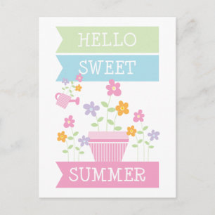 Hello Sweet Summer Cute Flowers  Postcard
