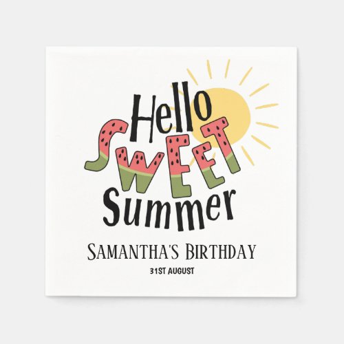 Hello Sweet Summer Pool Party Napkins