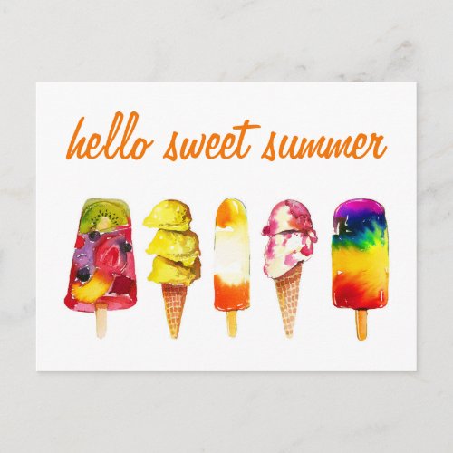 Hello Sweet Summer Postcard Popsicle Ice Cream