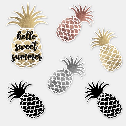 Hello Sweet Summer Quote Gold Black Pineapple Text Sticker