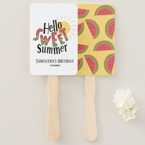 Hello Sweet Summer Watermelon Pool Party Bday  Hand Fan