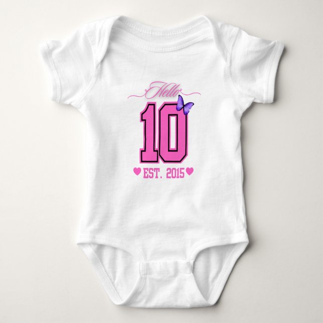 Hello Ten Digits Cute Coquette 10th Birthday Girl Baby Bodysuit (Front)