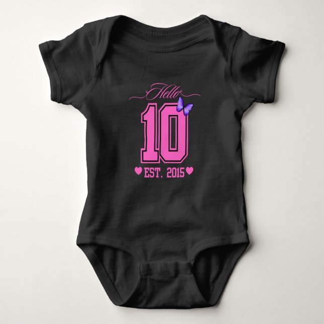 Hello Ten Digits Cute Coquette 10th Birthday Girl Baby Bodysuit (Front)