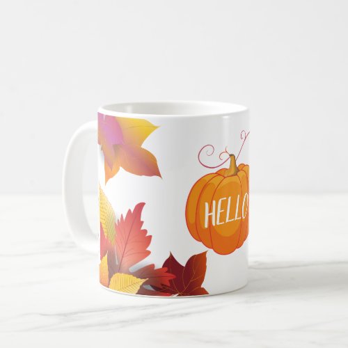 Hello Thanksgiving Holiday Fall Maple Leaves Decor Coffee Mug