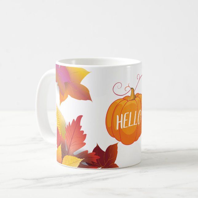 Hello Thanksgiving Holiday Fall Maple Leaves Decor Coffee Mug (Front Left)