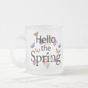 Hello The Spring Flower Frosted Glass Coffee Mug
