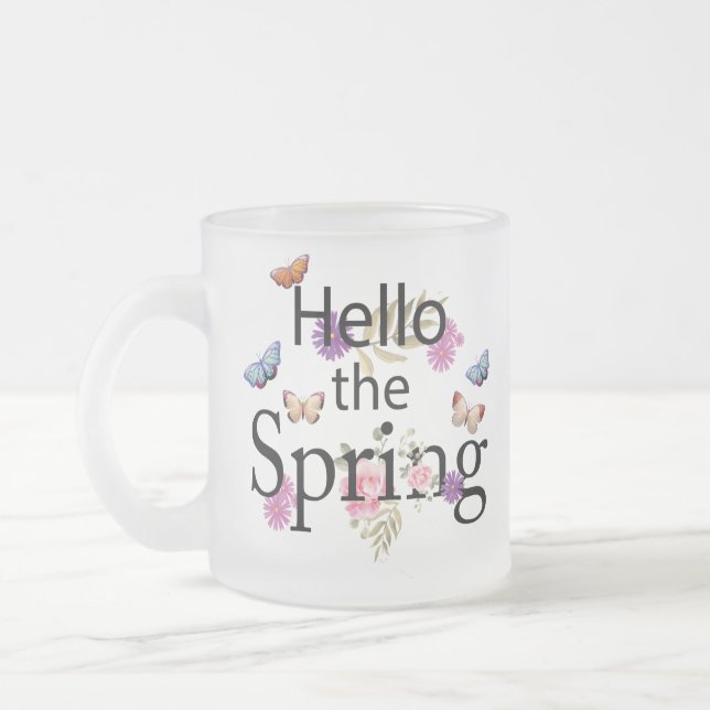 Hello The Spring Flower Frosted Glass Coffee Mug (Left)