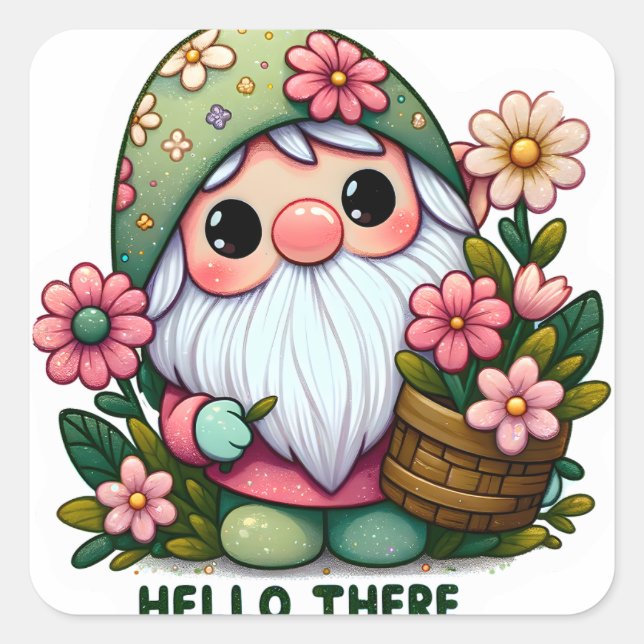 Hello There Gnome Sticker: A Friendly  Square Sticker (Front)