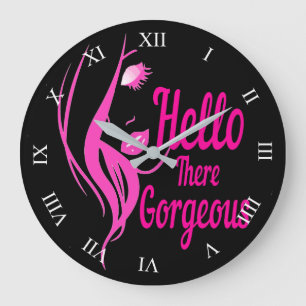 Hello There Gorgeous Lovely Lady Face Typography Large Clock