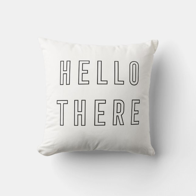 Hello There Minimalist Outline Lettering Throw Pillow (Front)
