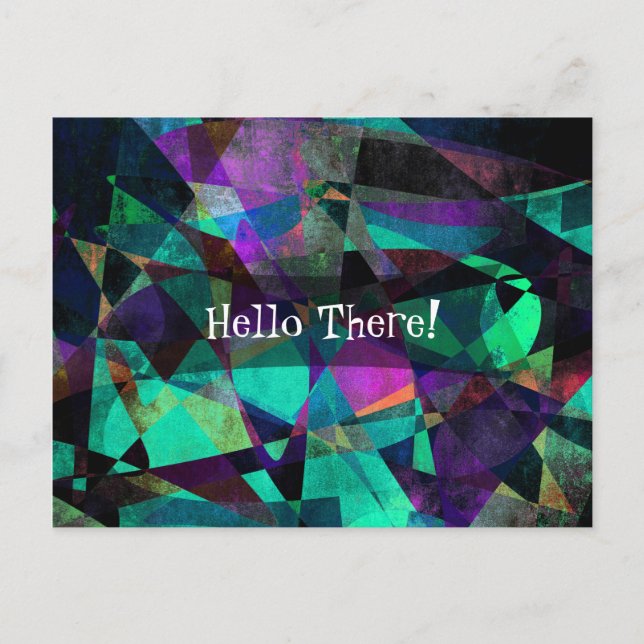 "Hello There!" w/ Angular, Colorful Abstract Art Postcard (Front)