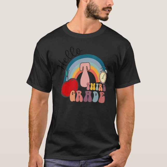 Hello Third Grade 3rd Grade Rainbow Back To School T-Shirt (Front)