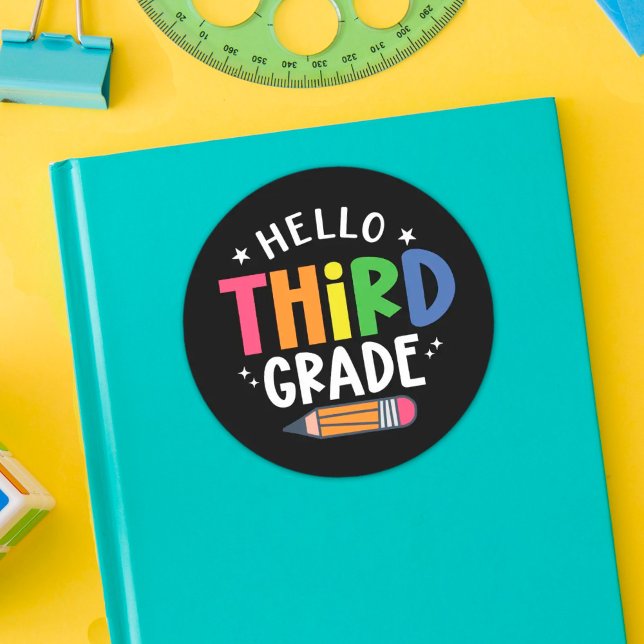 Hello third grade back to school classic round sticker (Creator Uploaded)
