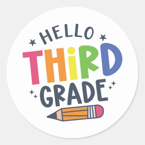 Hello third grade back to school classic round sticker