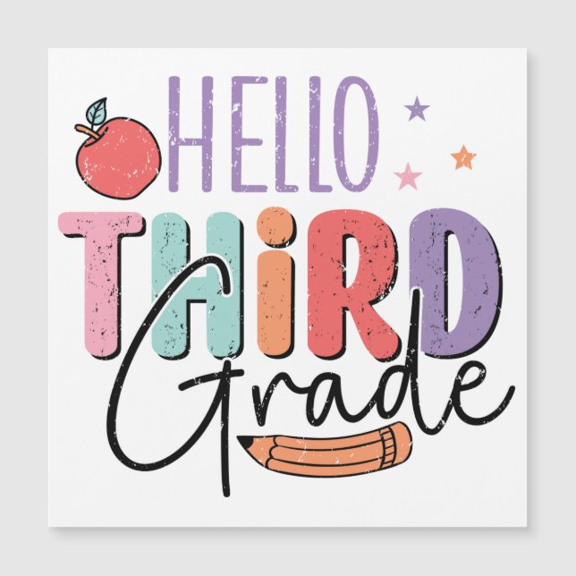 Hello Third Grade Back to School Magnetic Invitation (Front)