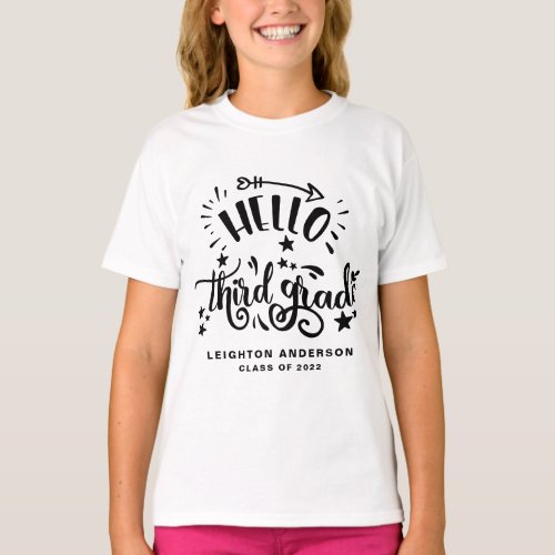 Hello Third Grade  Black Second Grade Graduation T_Shirt