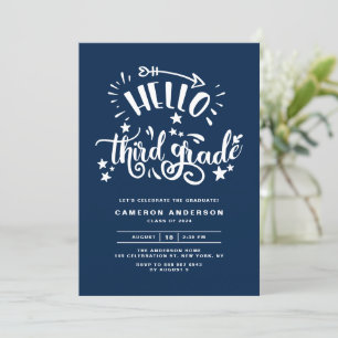 Hello Third Grade Blue Second Grade Graduation Invitation