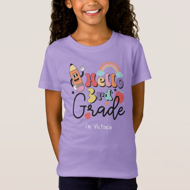 Hello Third Grade Colorful Elementary School T-Shirt (Front)