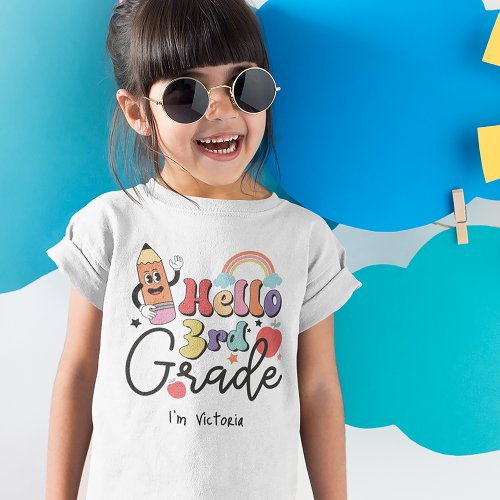 Hello Third Grade Colorful Elementary School White T_Shirt