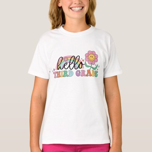 Hello Third Grade Cute Pastel Rainbow  T_Shirt