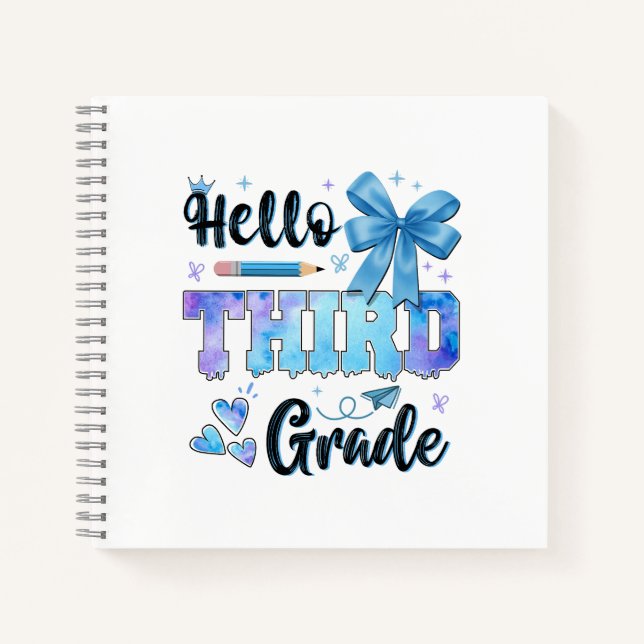 Hello Third Grade First Day of School Coquette  Notebook (Front)