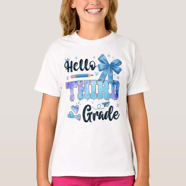 Hello Third Grade First Day of School Coquette  T-Shirt (Front)