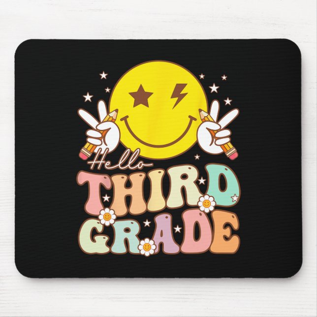 Hello Third Grade Hippie Smile Face 3rd Grade Byck Mouse Pad (Front)