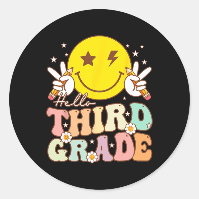 Hello Third Grade Leopard 1st Day Of School Team 3 Classic Round Sticker (Front)