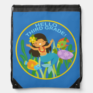 Hello Third Grade! Mermaid Sea Turtle Drawstring Bag
