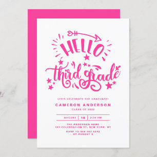 Hello Third Grade Pink Second Grade Graduation Invitation