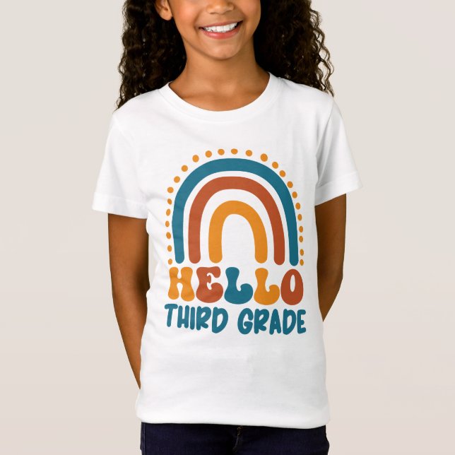Hello Third Grade Retro style boho rainbow T-Shirt (Front)