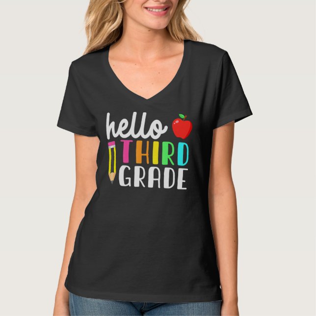 Hello Third Grade Team Kinder Back To School Teach T-Shirt (Front)