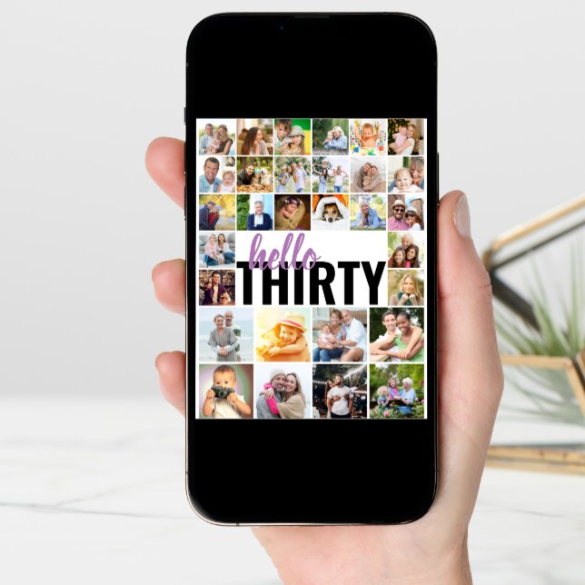 Hello Thirty 30 Photos Grid Collage Big Birthday Card (Front Digital)