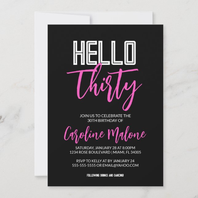 Hello Thirty 30th Birthday Invitation  (Front)