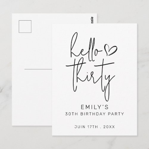 Hello Thirty Birthday Minimal Black White Modern