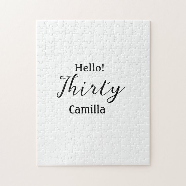 Hello thirty birthday name simple minimal elegant  jigsaw puzzle (Vertical)