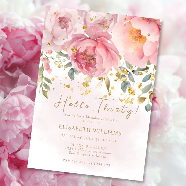 Hello Thirty Blush Pink Floral 30th Birthday Party Invitation (Creator Uploaded)