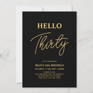 Hello Thirty Gold & Black 30th Birthday Party Invitation