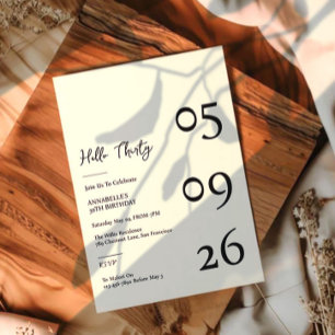 Hello Thirty Minimal Modern 30th Birthday Invitation