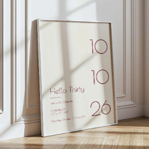 Hello Thirty Minimal Modern 30th Birthday Poster