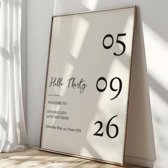 Hello Thirty Minimal Modern 30th Birthday Poster (Creator Uploaded)