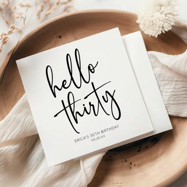 Hello Thirty Minimalist 30th Birthday Party Napkins | Zazzle